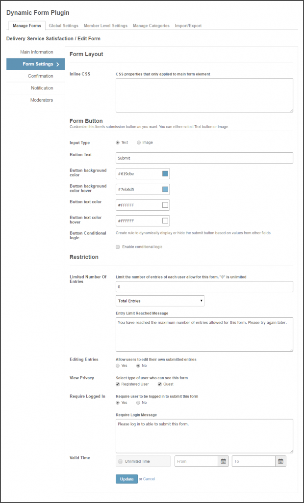 Back End - Form Settings